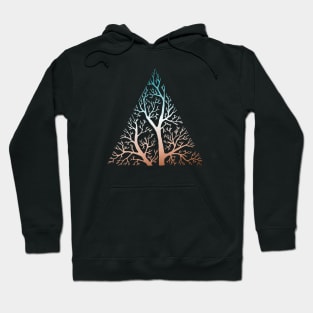 Stylized tree branches in triangle frame - teal, white, and orange gradient Hoodie